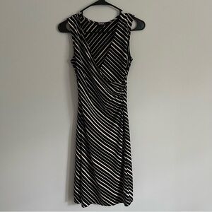 Express Black and Cream Striped V Neck Sleeveless Dress